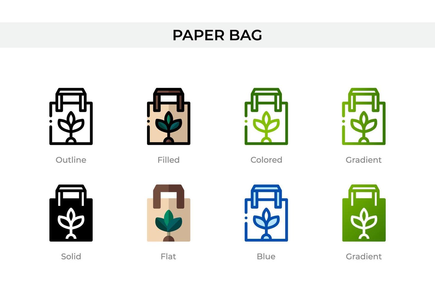 Paper bag icon in different style. Paper bag vector icons designed in outline, solid, colored, filled, gradient, and flat style. Symbol, logo illustration. Vector illustration