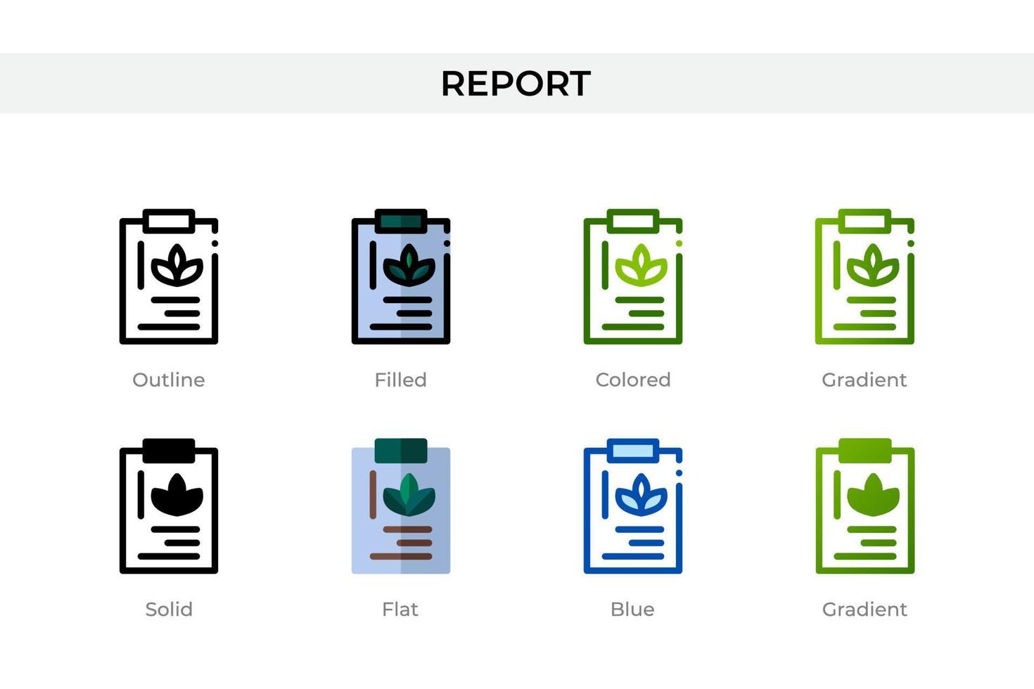 Report icon in different style. Report vector icons designed in outline, solid, colored, filled, gradient, and flat style. Symbol, logo illustration. Vector illustration