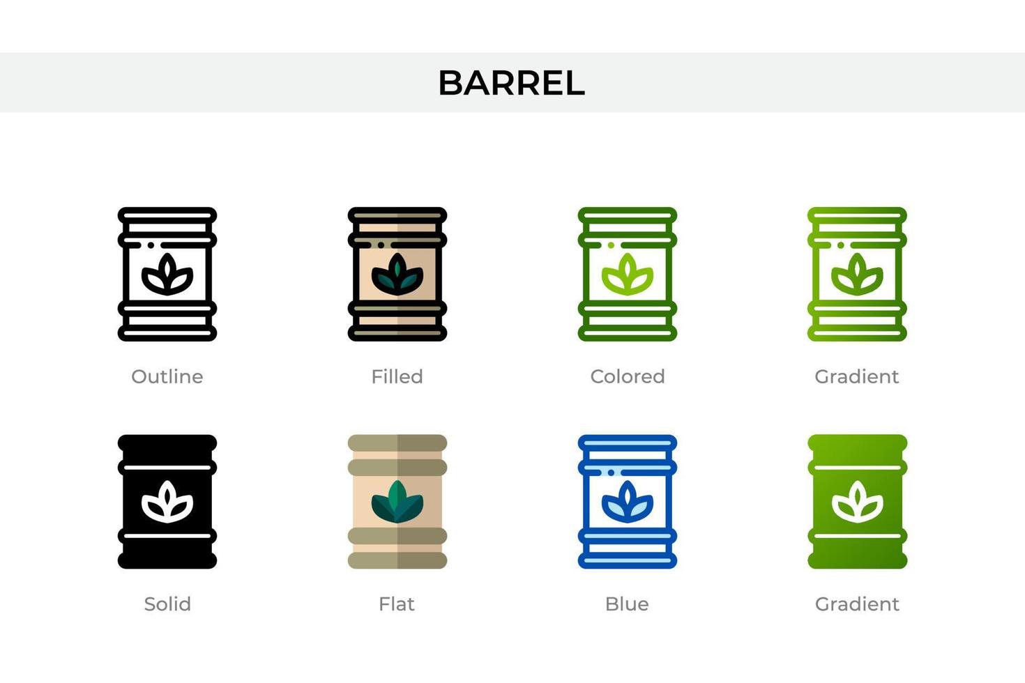 Barrel icon in different style. Barrel vector icons designed in outline, solid, colored, filled, gradient, and flat style. Symbol, logo illustration. Vector illustration