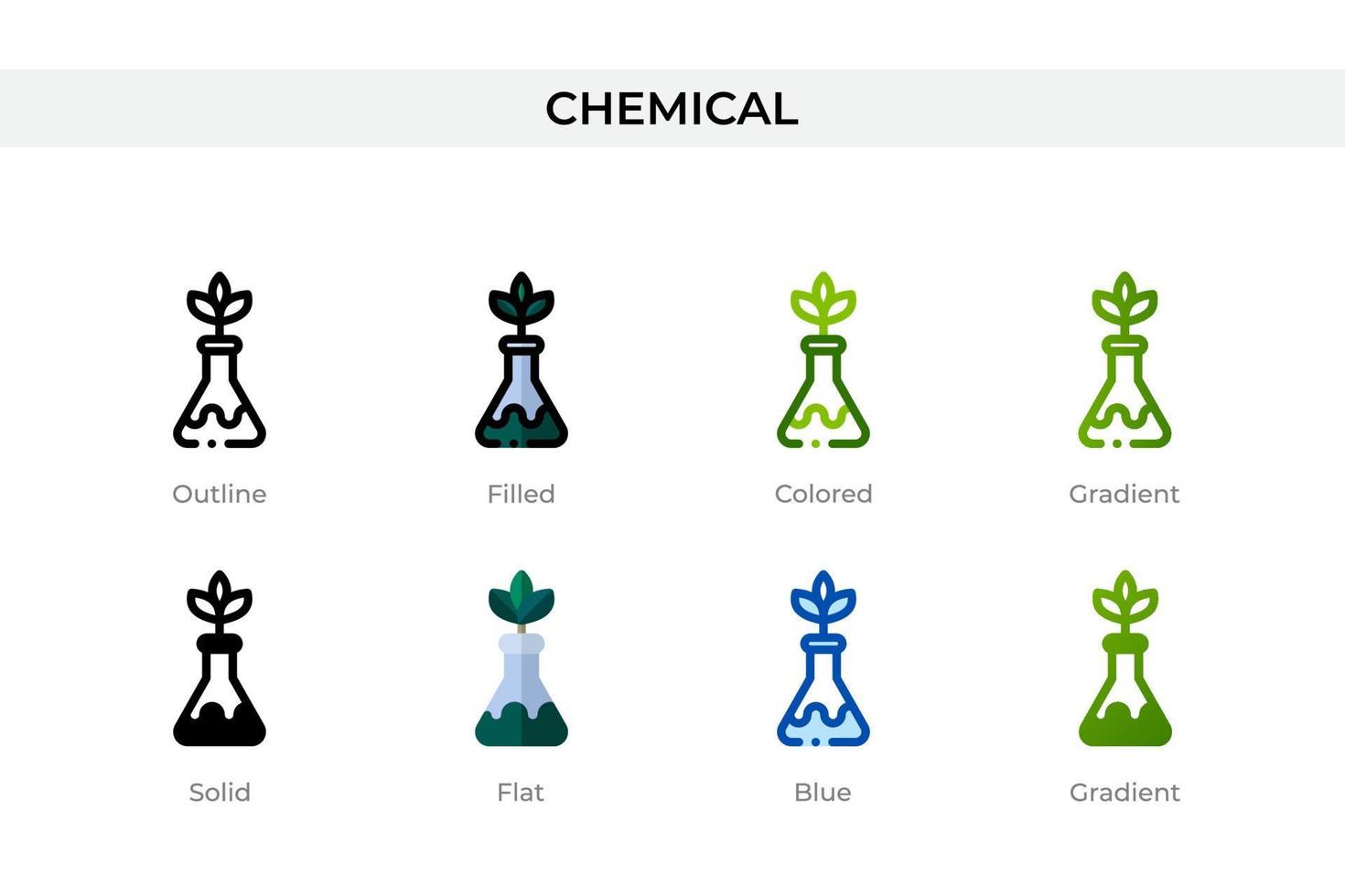 icono químico en un estilo diferente. iconos de vectores químicos diseñados en contorno, sólido, coloreado, relleno, degradado y estilo plano. símbolo, ilustración de logotipo. ilustración vectorial