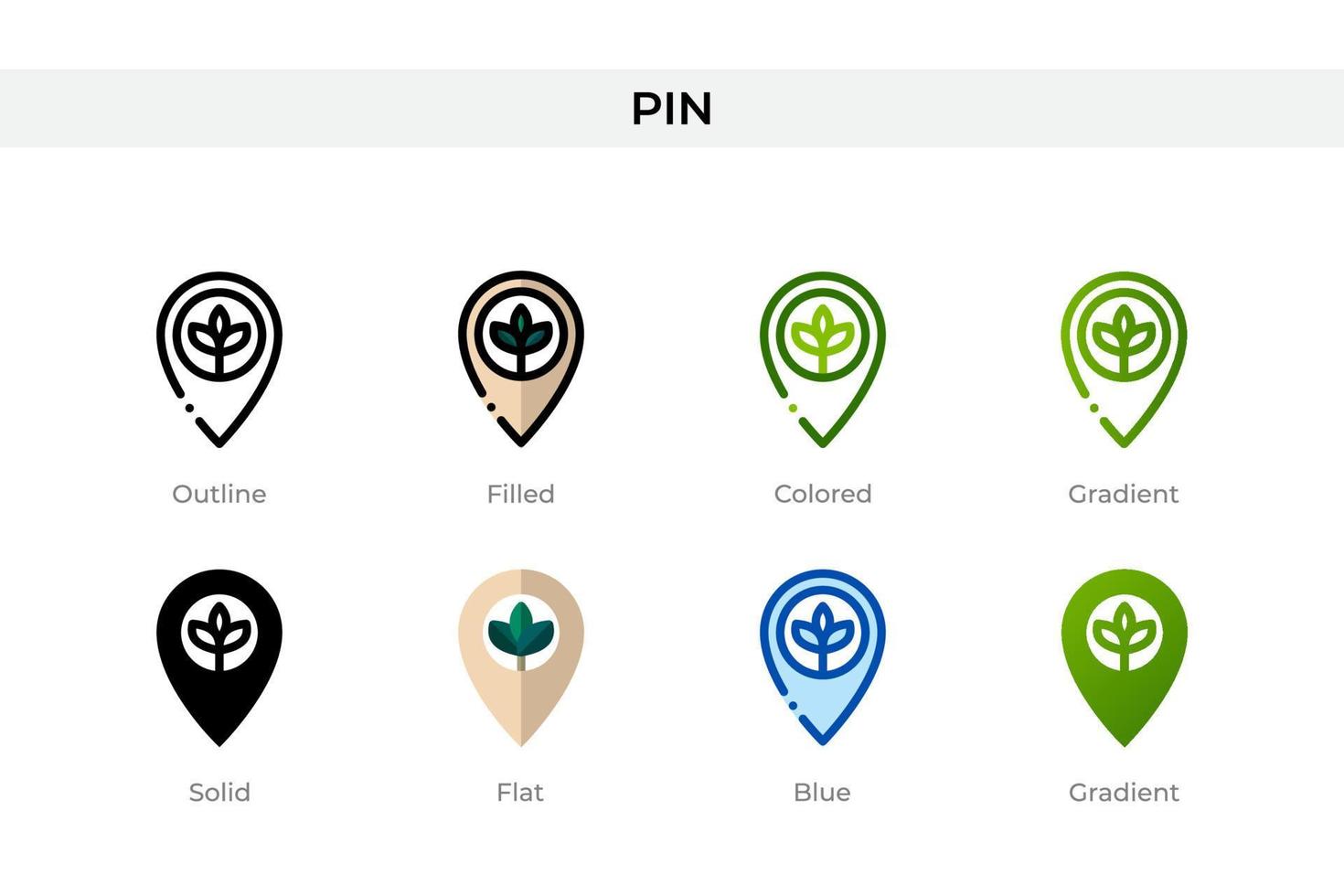 Pin icon in different style. Pin vector icons designed in outline, solid, colored, filled, gradient, and flat style. Symbol, logo illustration. Vector illustration