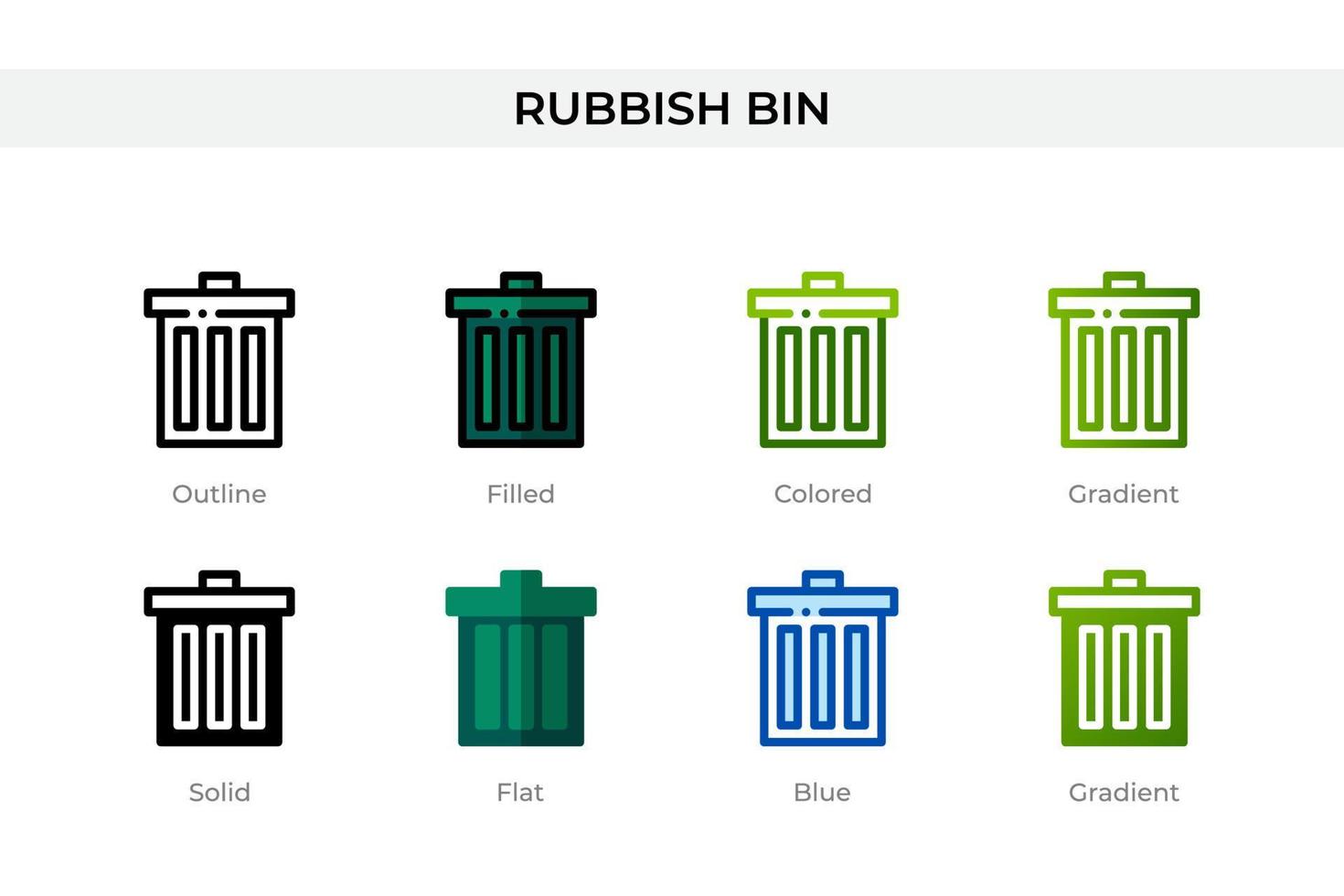 Rubbish bin icon in different style. Rubbish bin vector icons designed in outline, solid, colored, filled, gradient, and flat style. Symbol, logo illustration. Vector illustration