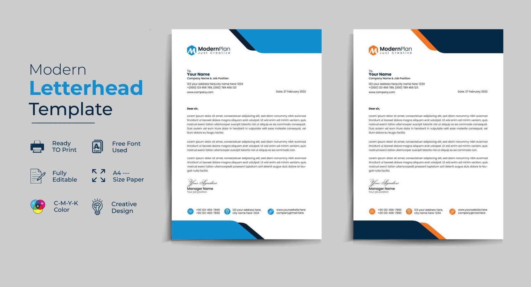 Modern and corporate business card vector template design