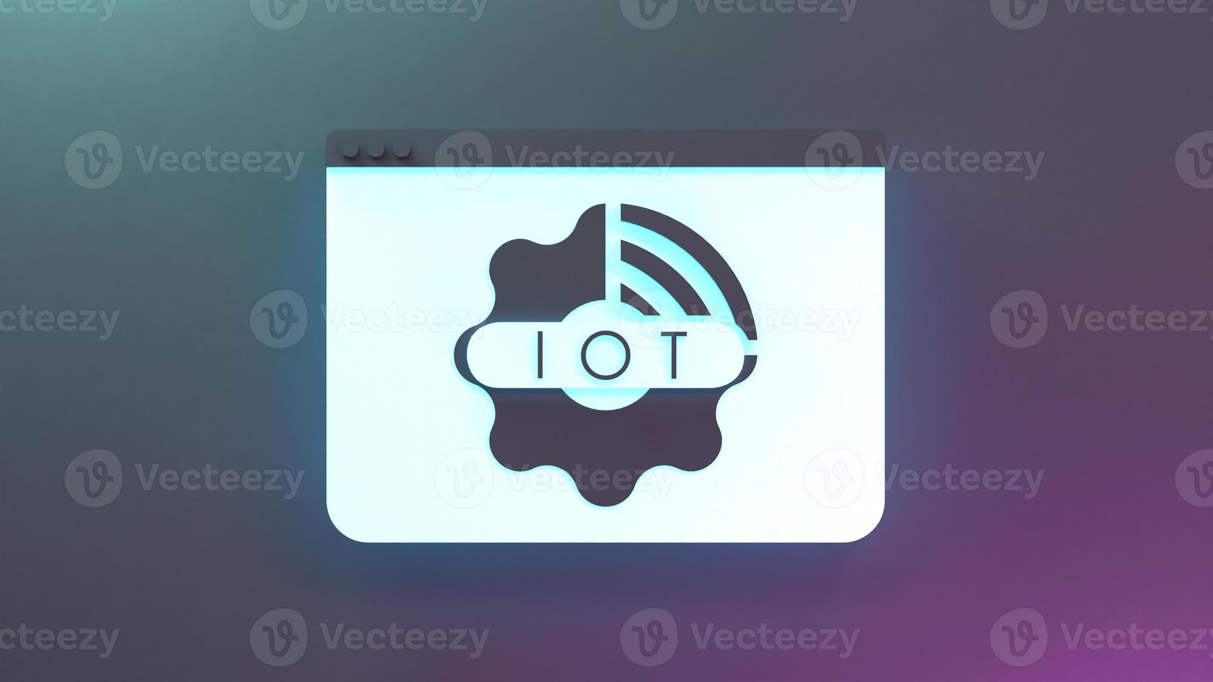 símbolo del logotipo de la cosa de internet de neón. concepto de iot. Ilustración de procesamiento 3d. foto