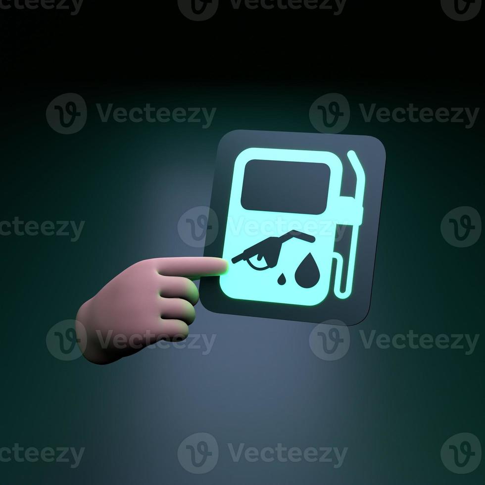 Hand holding neon eco fuel icon. Ecology concept. 3d render illustration. photo