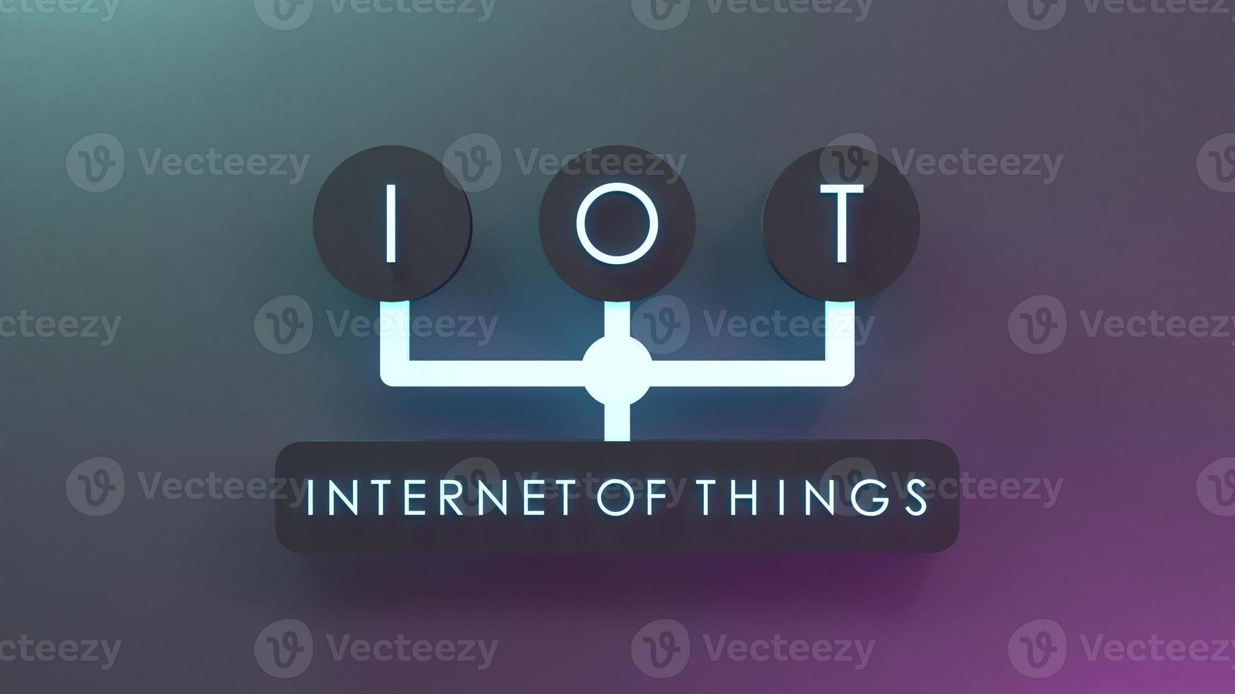 Neon Internet thing logo symbol. IoT concept. 3d render illustration. photo