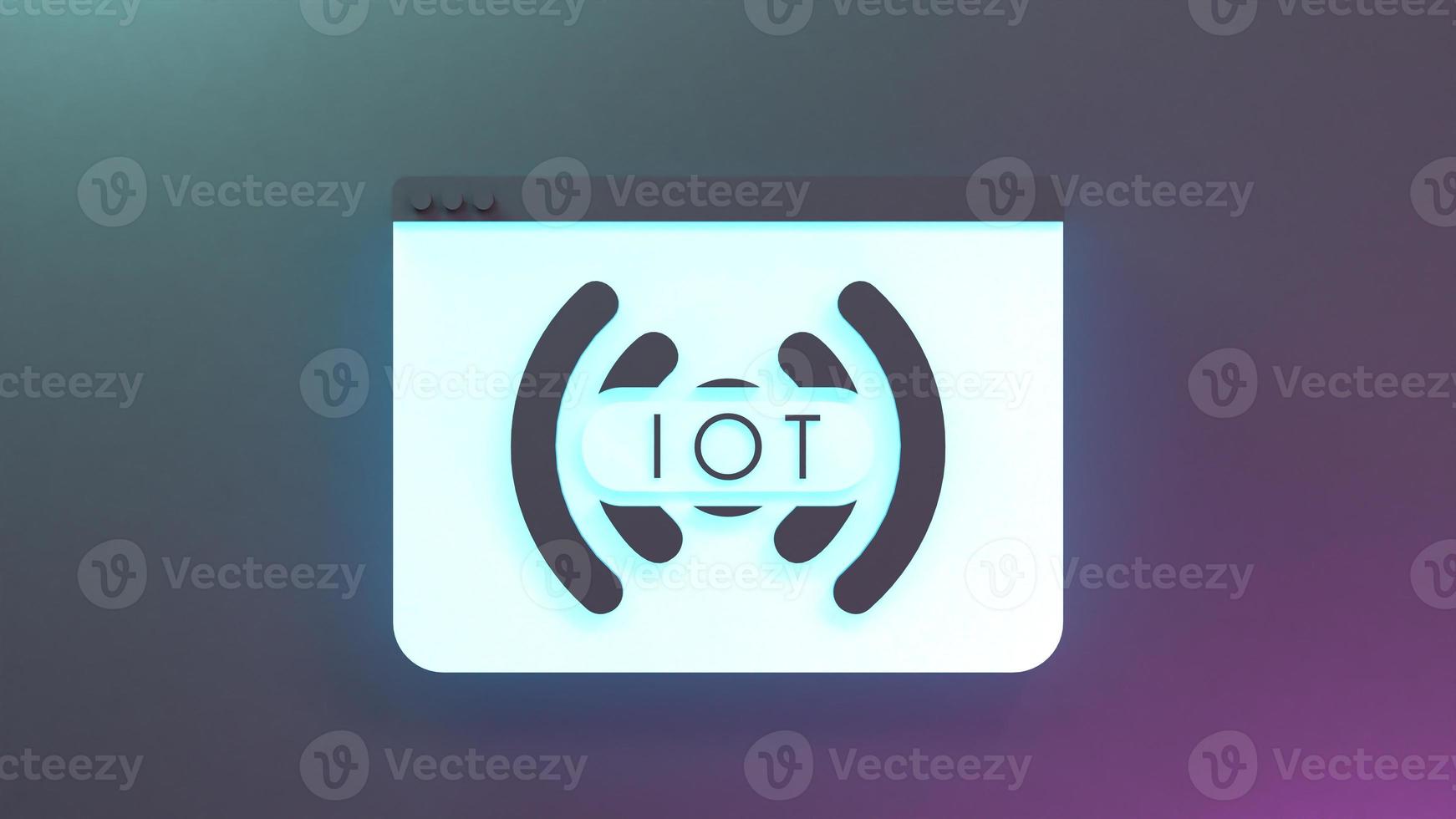 Neon Internet thing logo symbol. IoT concept. 3d render illustration. photo