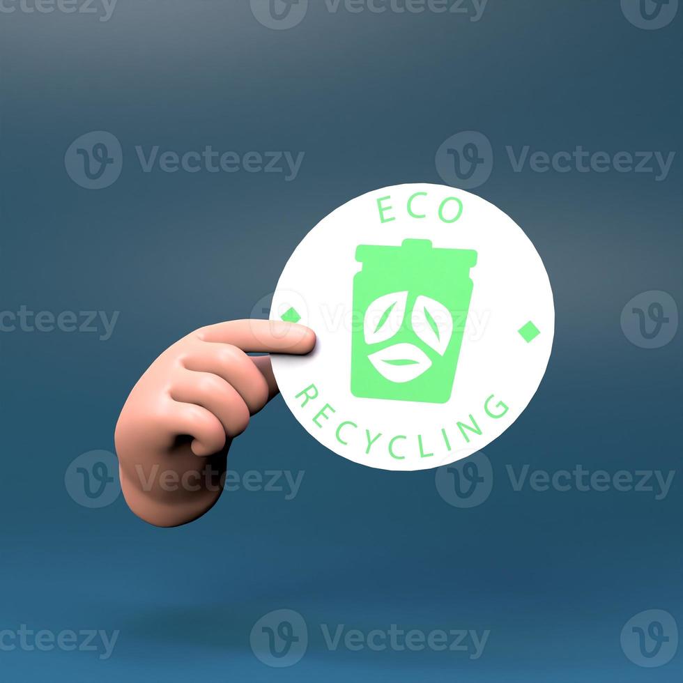 Hand holding eco recycling icon. Ecology concept. 3d render illustration. photo