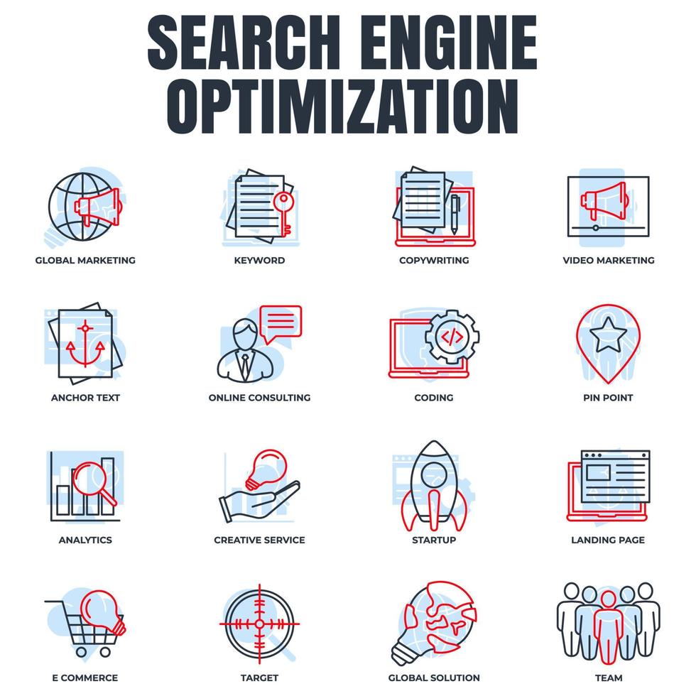 Set of Search Engine Optimization icon logo vector illustration. SEO Optimization pack symbol template for graphic and web design collection.