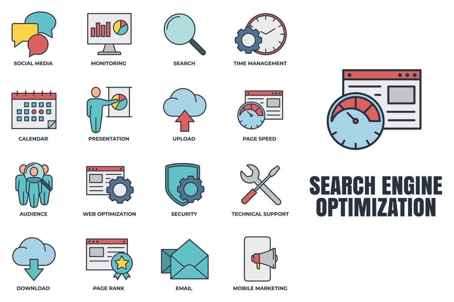 Set of Search Engine Optimization icon logo vector illustration. SEO Optimization pack symbol template for graphic and web design collection.