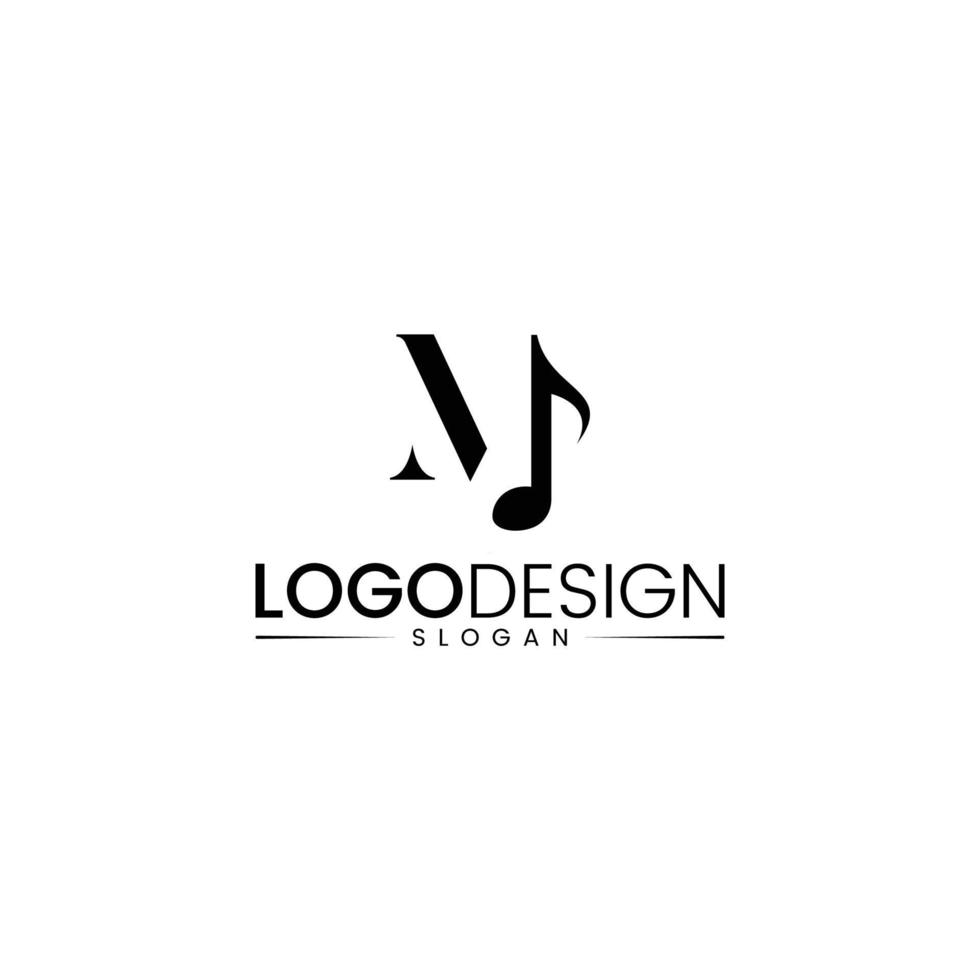 la letra m es el logotipo vectorial inicial del icono del alfabeto basado en la música. plantilla de logotipo de vector de nota musical.