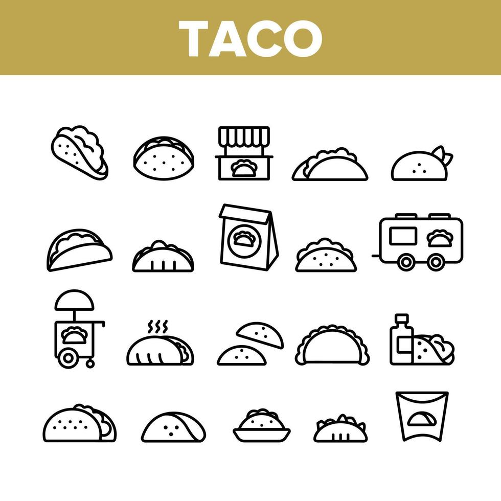 Taco Burrito Collection Elements Icons Set Vector