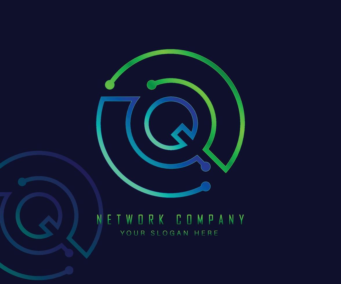 Letter Q in circle with network, technology and connection dot concept vector