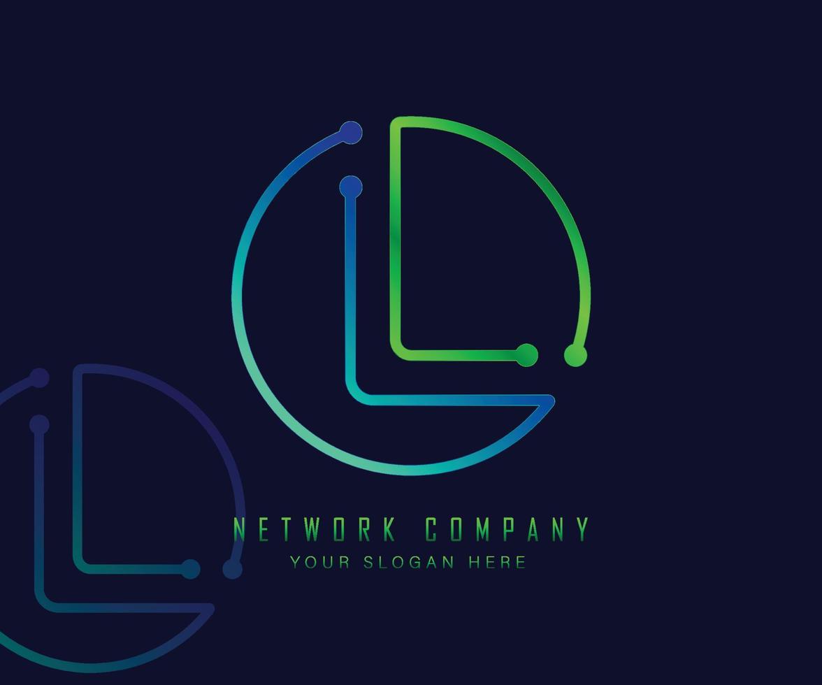 Letter L in circle with network, technology and connection dot concept vector
