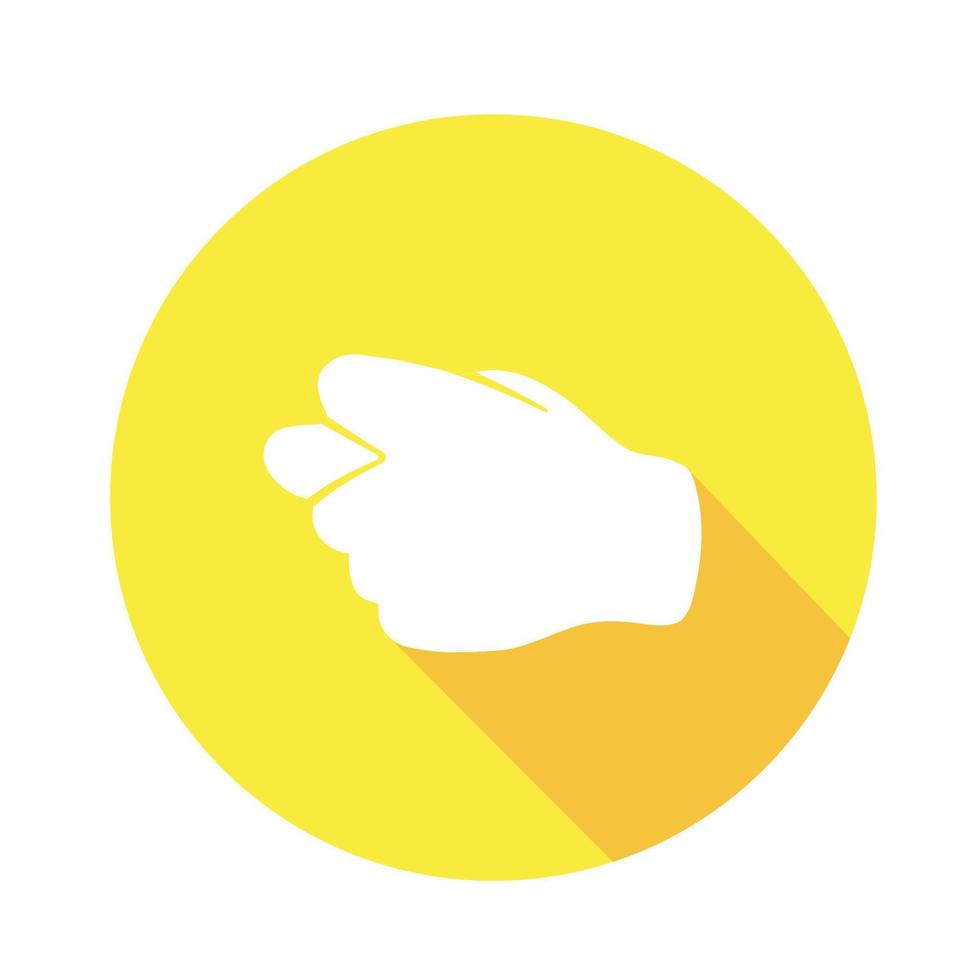 Vector flat icon fig. Sign with hand. Communication symbol. White hand with gesture on yellow round background isolated on white. Web button. Mood sticker