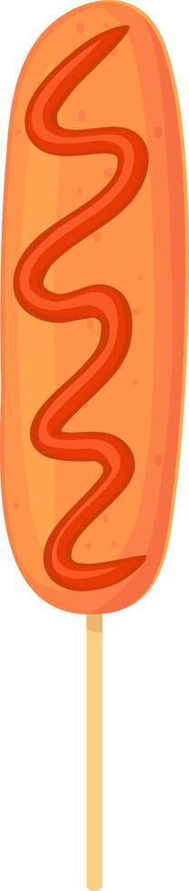 American Corn dog with ketchup sauce. Street food, fastfood concept. Illustration in cartoon style. Street food, fastfood concept. Illustration in cartoon style vector