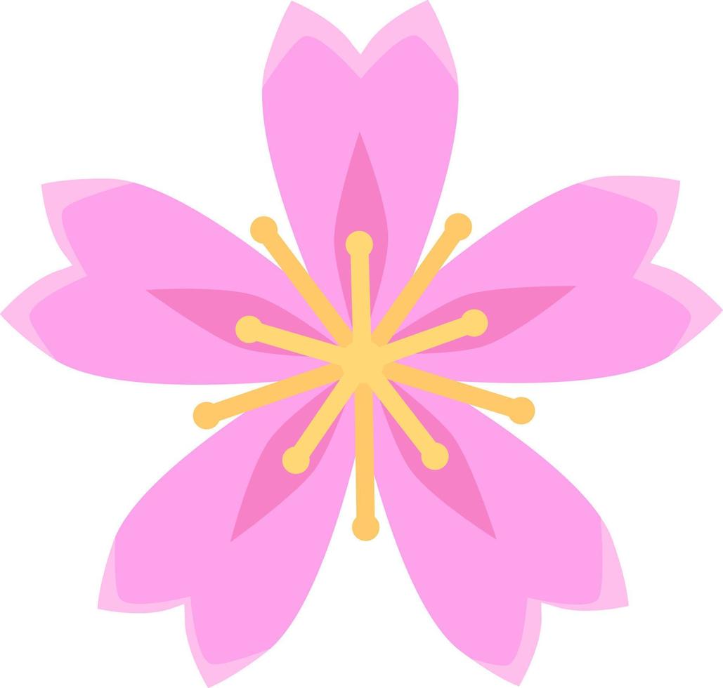 pink Geometric Sakura flower element. Japanese cherry tree. Romantic spring floral Illustration in flat cartoon style. vector