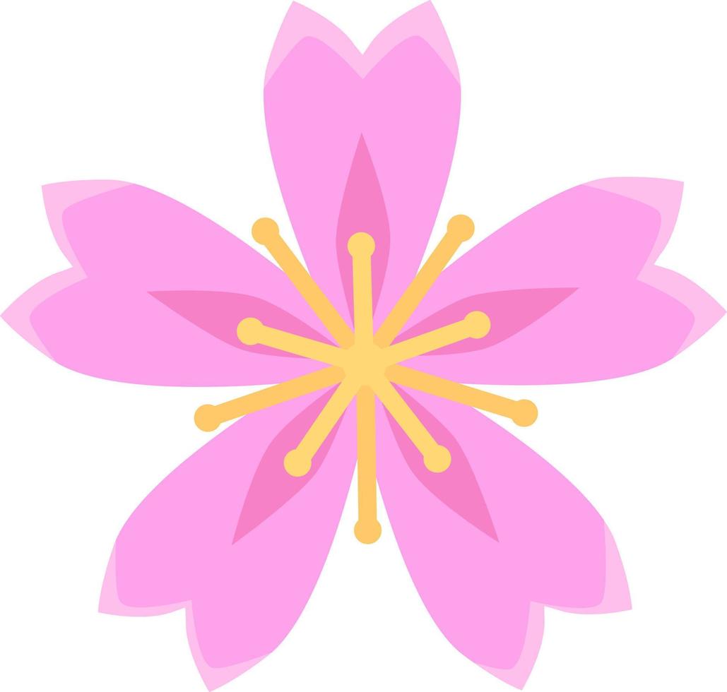 elemento de flor de sakura geométrico rosa. cerezo japonés. Ilustración floral de primavera romántica en estilo de dibujos animados planos. vector