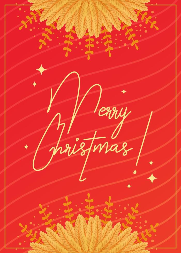 Red with gold Merry Christmas greeting card in elegant luxury style illustration. vector