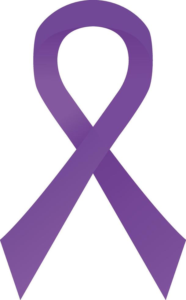 Purple awareness ribbon. Violet support badge. Breast Cancer symbol Stock vector illustration Isolated on white background.