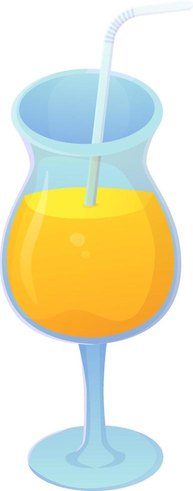 Summer orange cocktail with straw. Tropic party element. Coll and cold yellow non-alchololic beverage. Stock vector flat cartoon illustration isolated on a white background.
