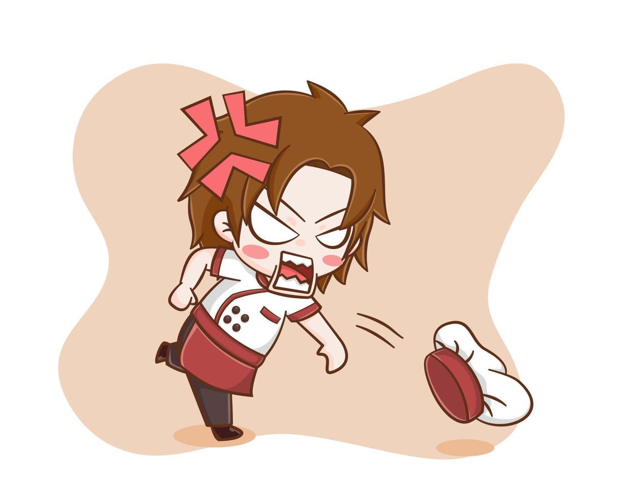 Cute chef boy with angry expression cartoon illustration vector