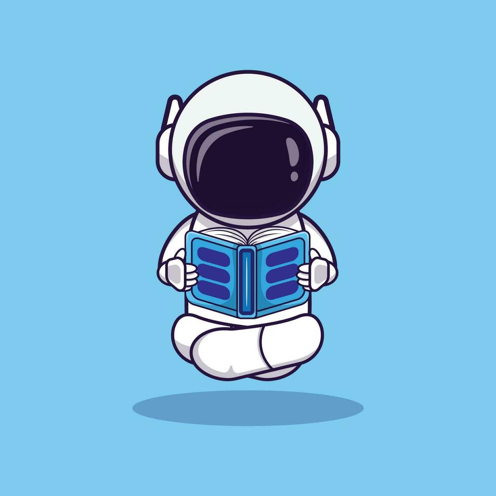 Cartoon cute astronaut icon vector reading a book. Fantasy Concept. Simple premium design