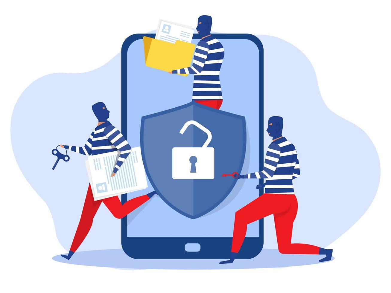 Hacker steal information from person personal account. Phishing and bank fraud.cyber security alert on smartphone. Flat illustration Vector illustration.