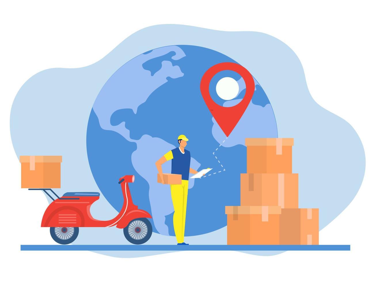 shipping package. Express delivery service, Fast and free delivery by scooter on navigation map with pin points.  vector illustration.