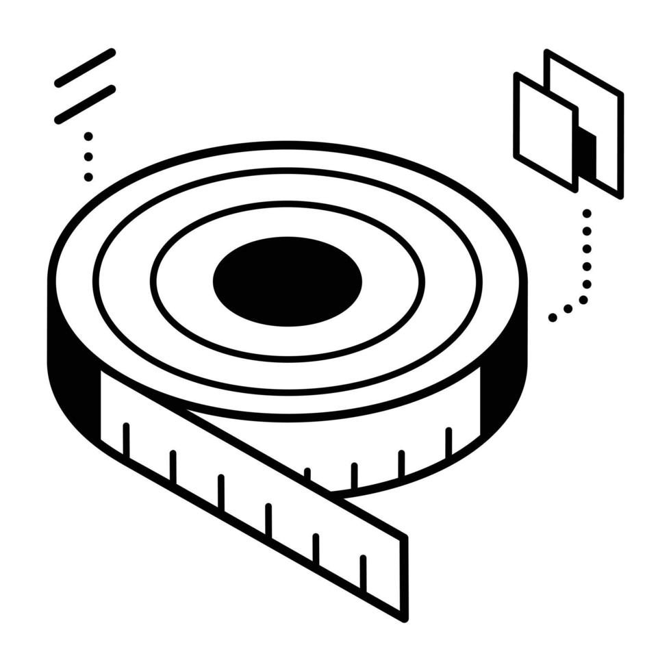 A rolling ruler with inches or measuring tool showcasing tape measure icon vector