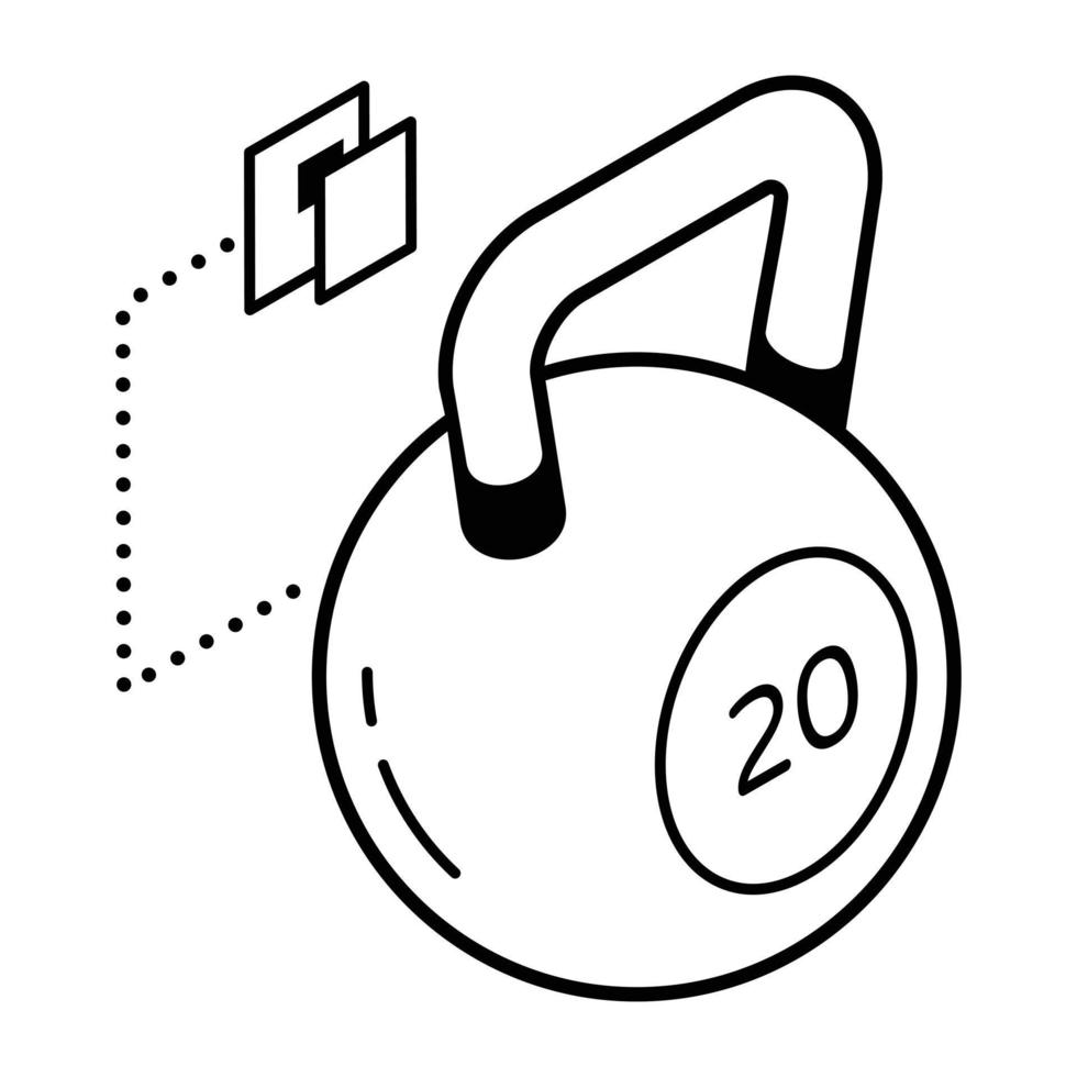 diseño isométrico de pesas rusas, una bola de acero fundido con un icono de mango. vector