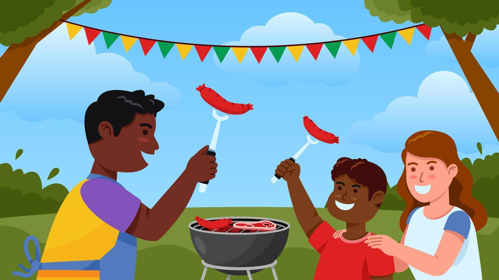 Interracial Family In Barbeque Party vector