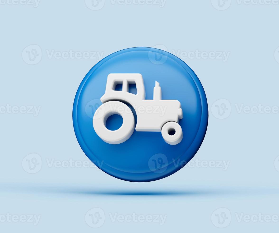 3d glossy blue and white illustration of tractor symbol or icon isolated on blue background with shadow photo