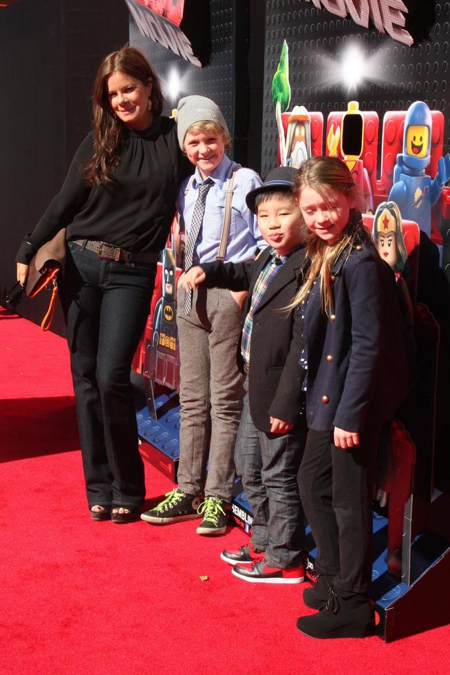 LOS ANGELES, FEB 1 - Marcia Gay Hardin, her children, and Albert Tsai at the Lego Movie Premiere at Village Theater on February 1, 2014 in Westwood, CA photo