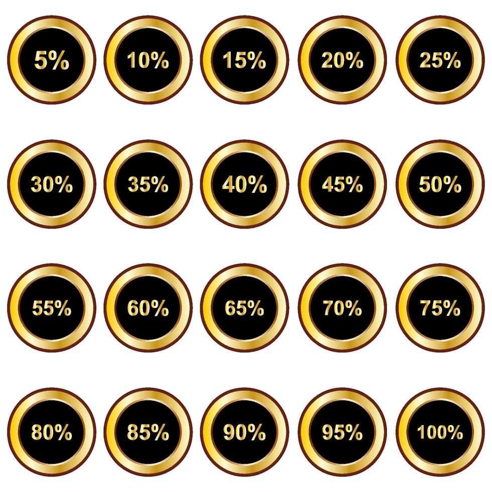 5 to 10 percent sign vector design with gold circle