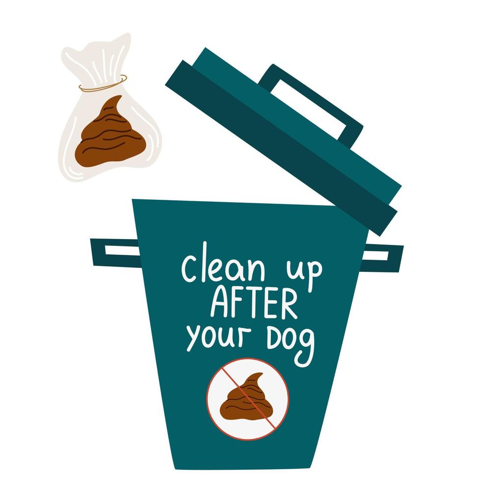 Cleaning for the dog. Hygienic dog bag with poop icon. Cleaning the park after walking pets concept. Hand draw Vector illustration isolated on the white background.