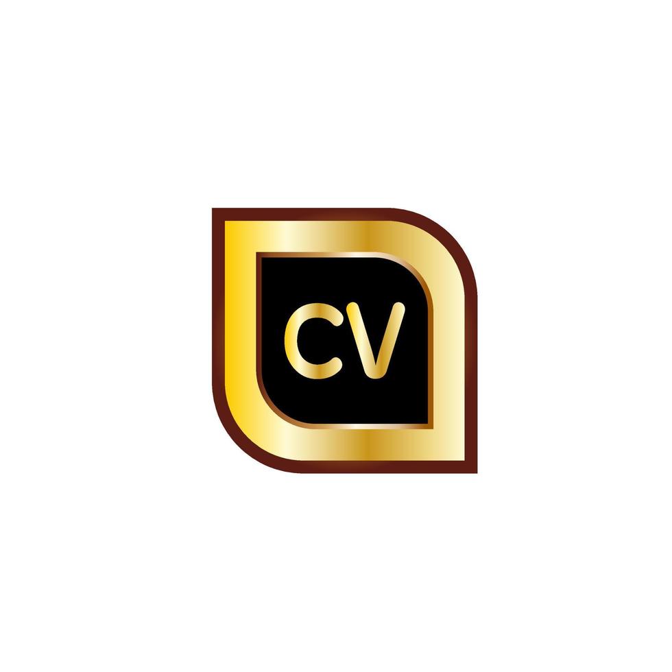 CV letter circle logo design with gold color vector