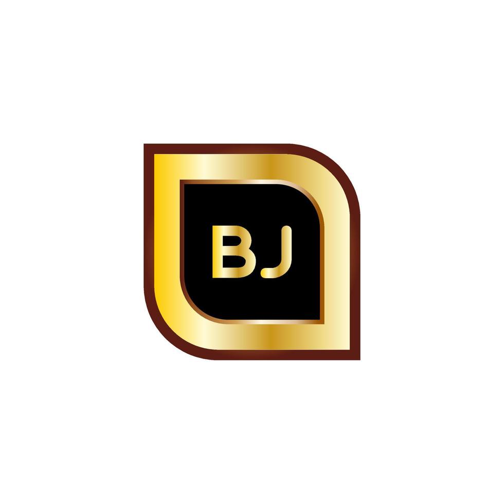 BJ letter circle logo design with gold color vector