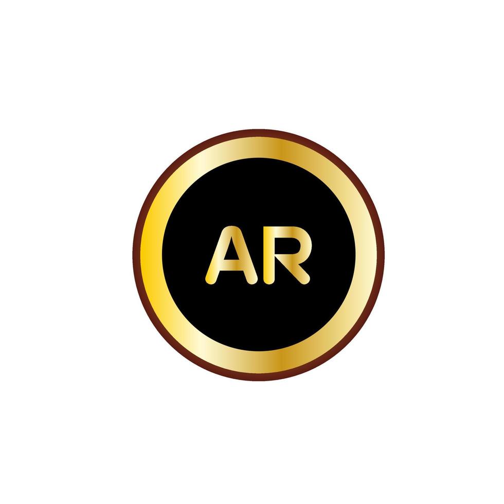 AR letter circle logo design with gold color vector