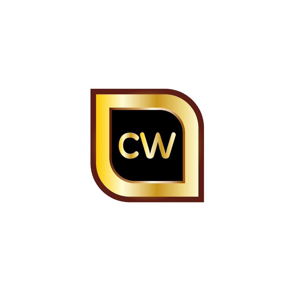 CW letter circle logo design with gold color vector