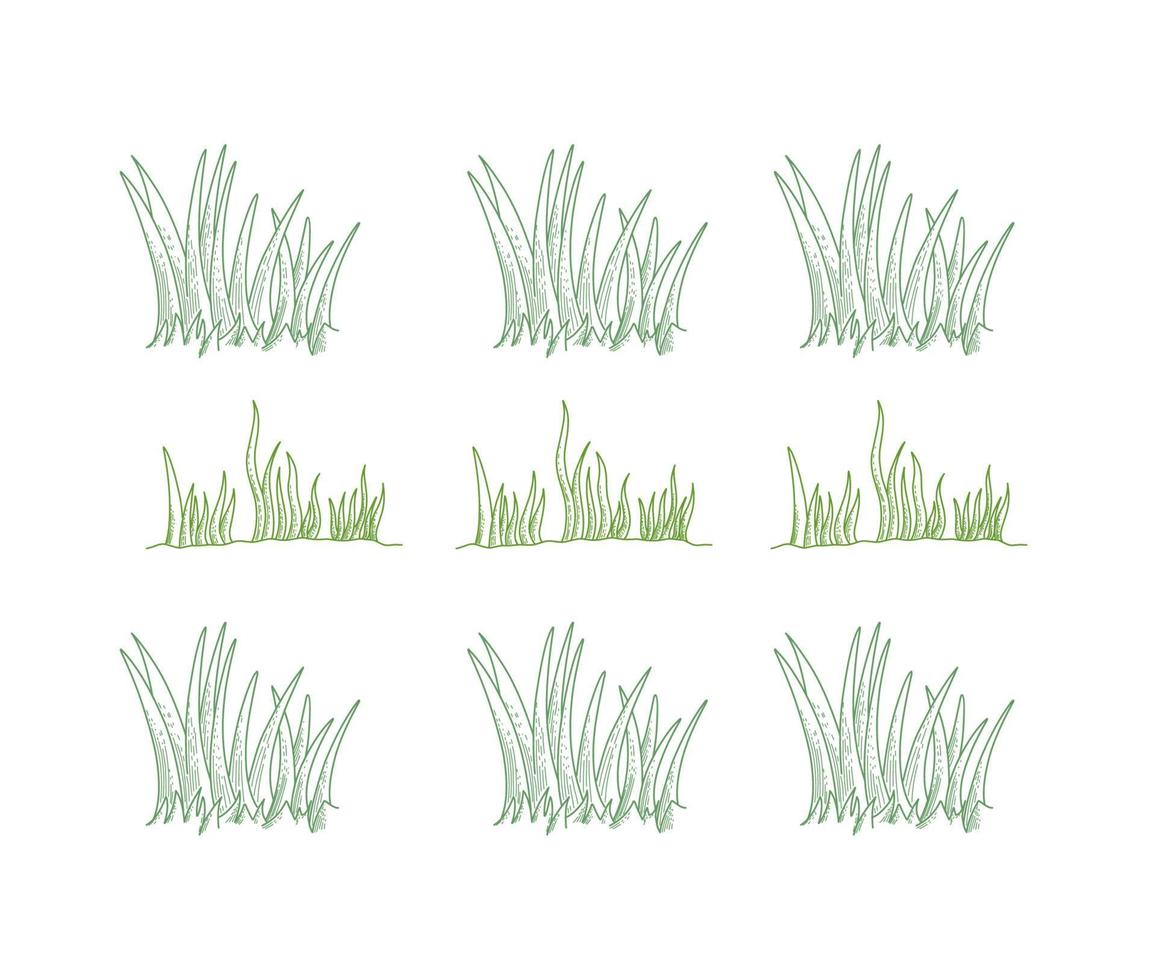 Collection grass green Line Art vector
