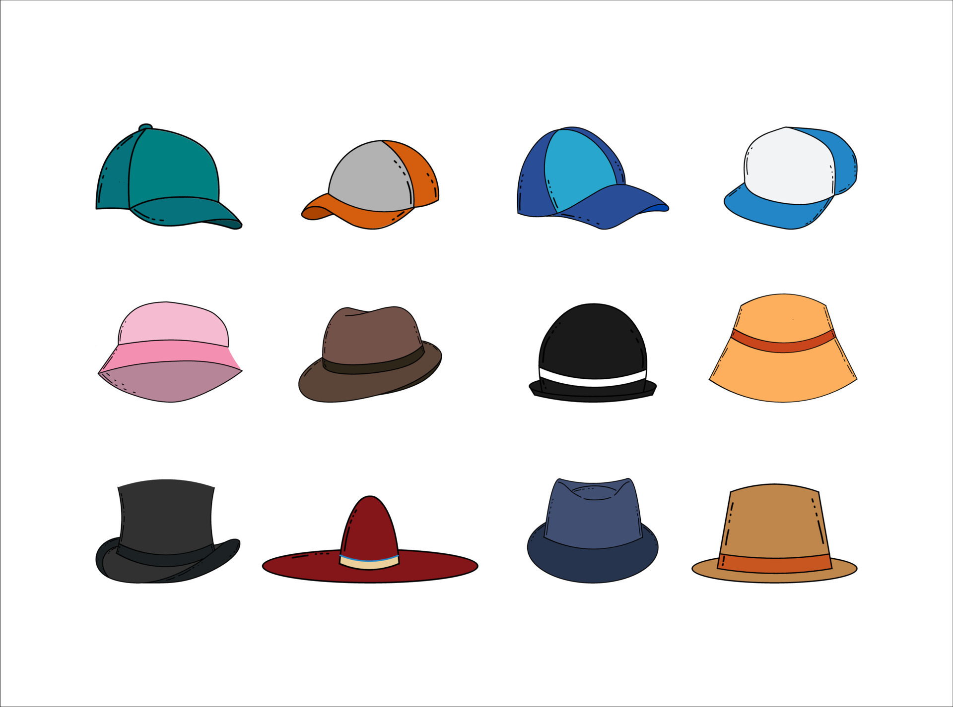 Set of Hat Male and Female Fashionable Design 9839859 Vector Art at ...