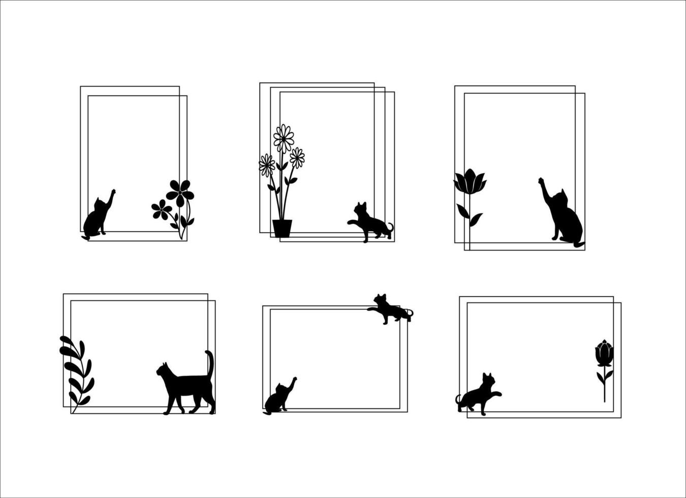 marco, borde, flor, y, gato, en, silueta vector