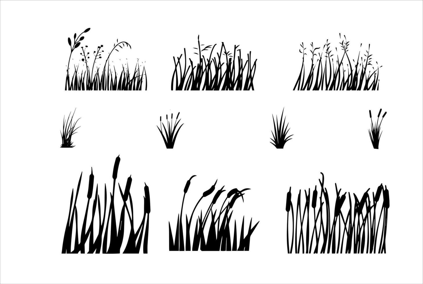 Collection of Mix Grass and Weeds in Silhouette Illustrations vector