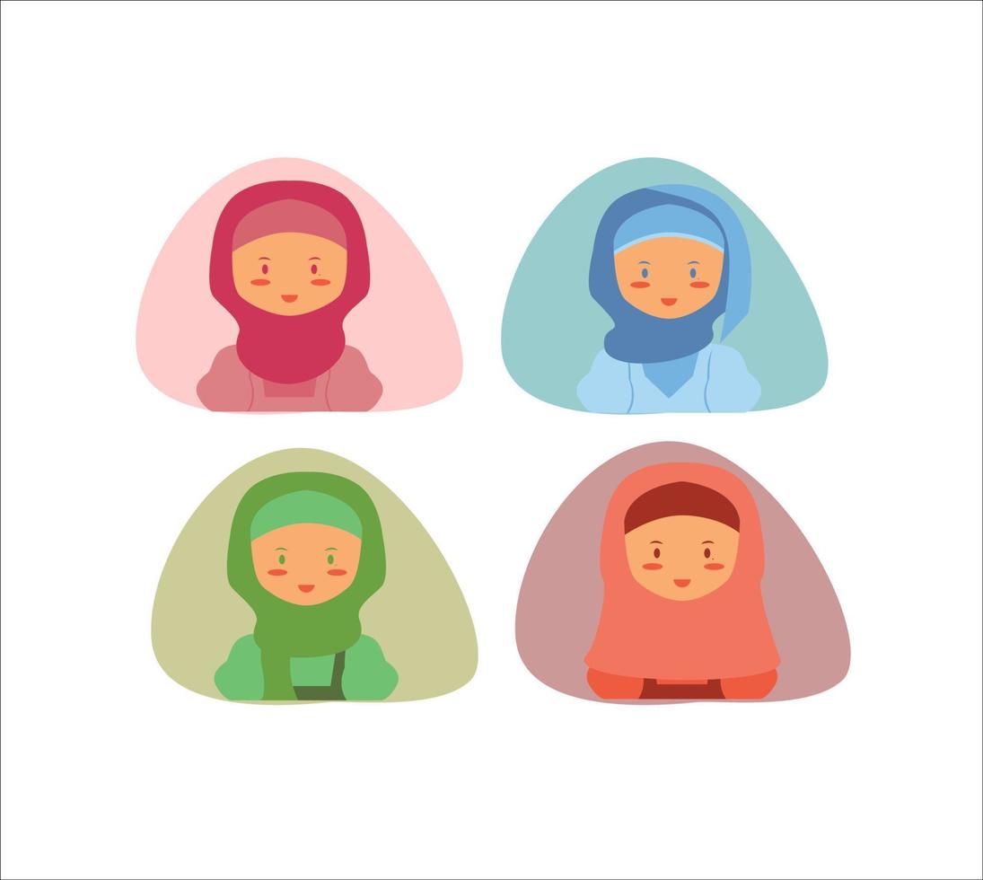 Collection Flat Character Woman Hijab Illustrations vector
