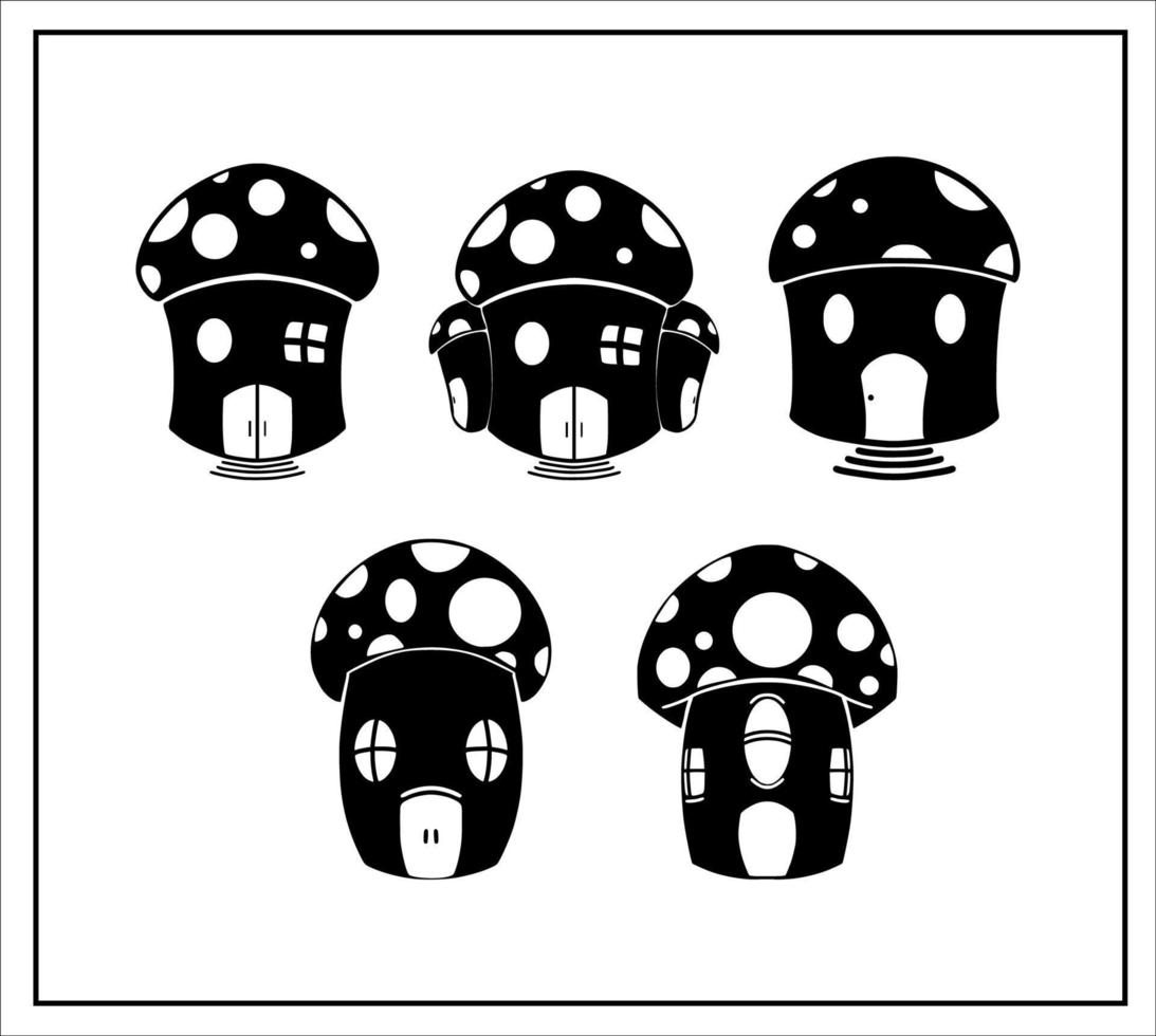 Collection of Silhouette Mushroom House Drawing vector