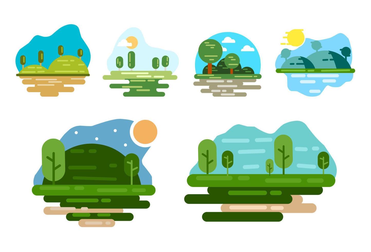 Set of Landscape View Flat Scenery vector