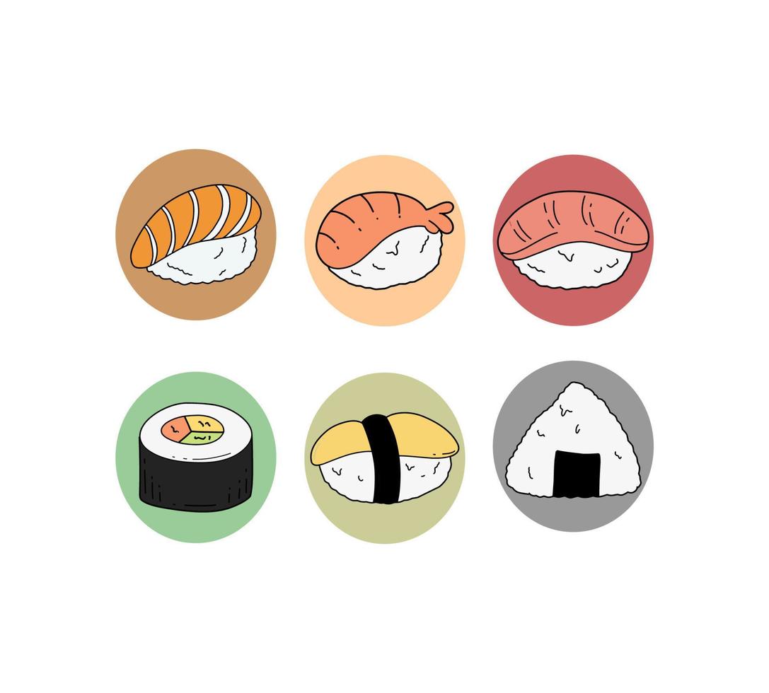 icon set sushi ilustraciones de alimentos saludables vector