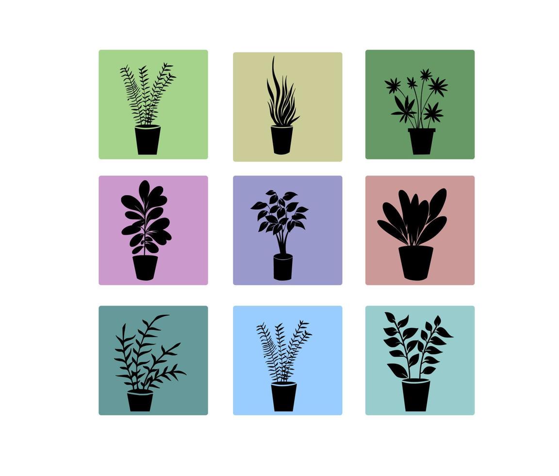 Silhouette Potted plant leaves and flower with  background vector
