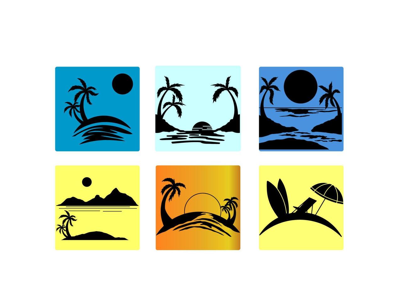 Set of beach in Silhouette with Background vector